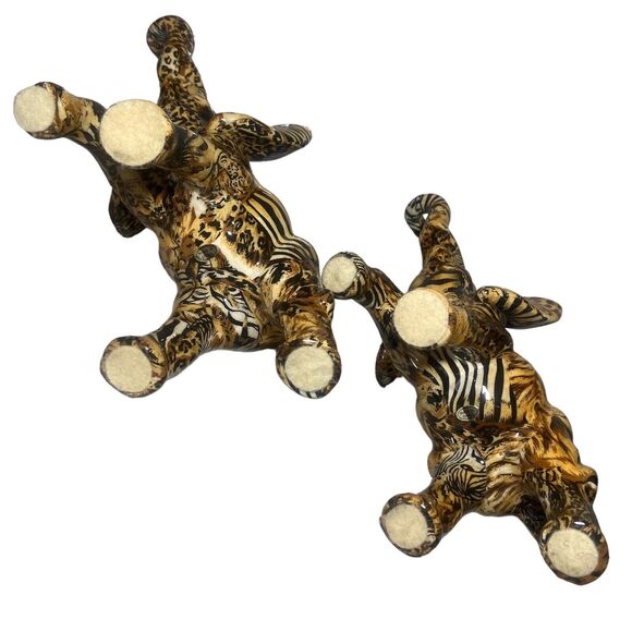 Lot of 2 La Vie Trunk Up Elephant Figurine Safari Animal Print Patchwork Ceramic - Picture 10 of 17